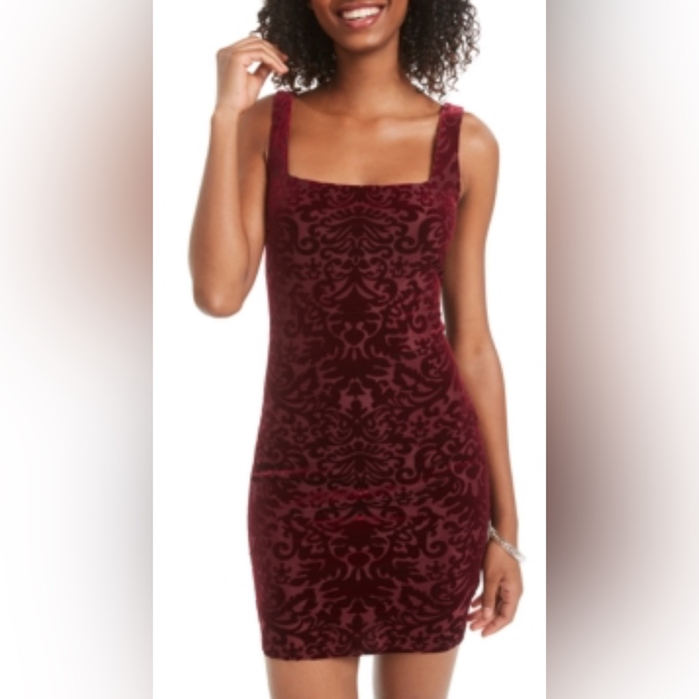 Jump Apparel XXS Maroon Sleeveless Burnout Velvet Mesh Mini Sheath Party Dress